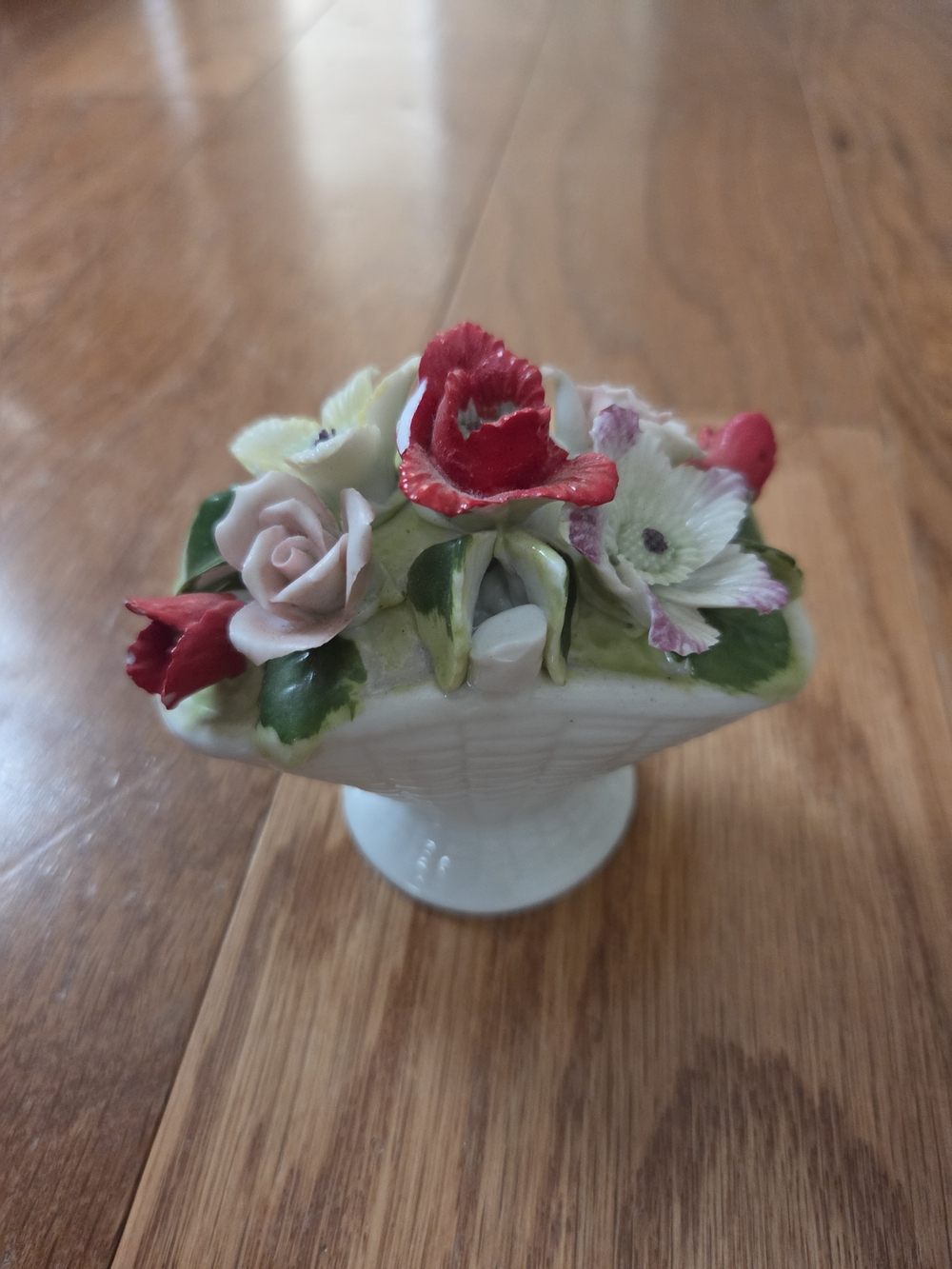 Handcrafted Porcelain Flower Basket. Royal Crown Stamp